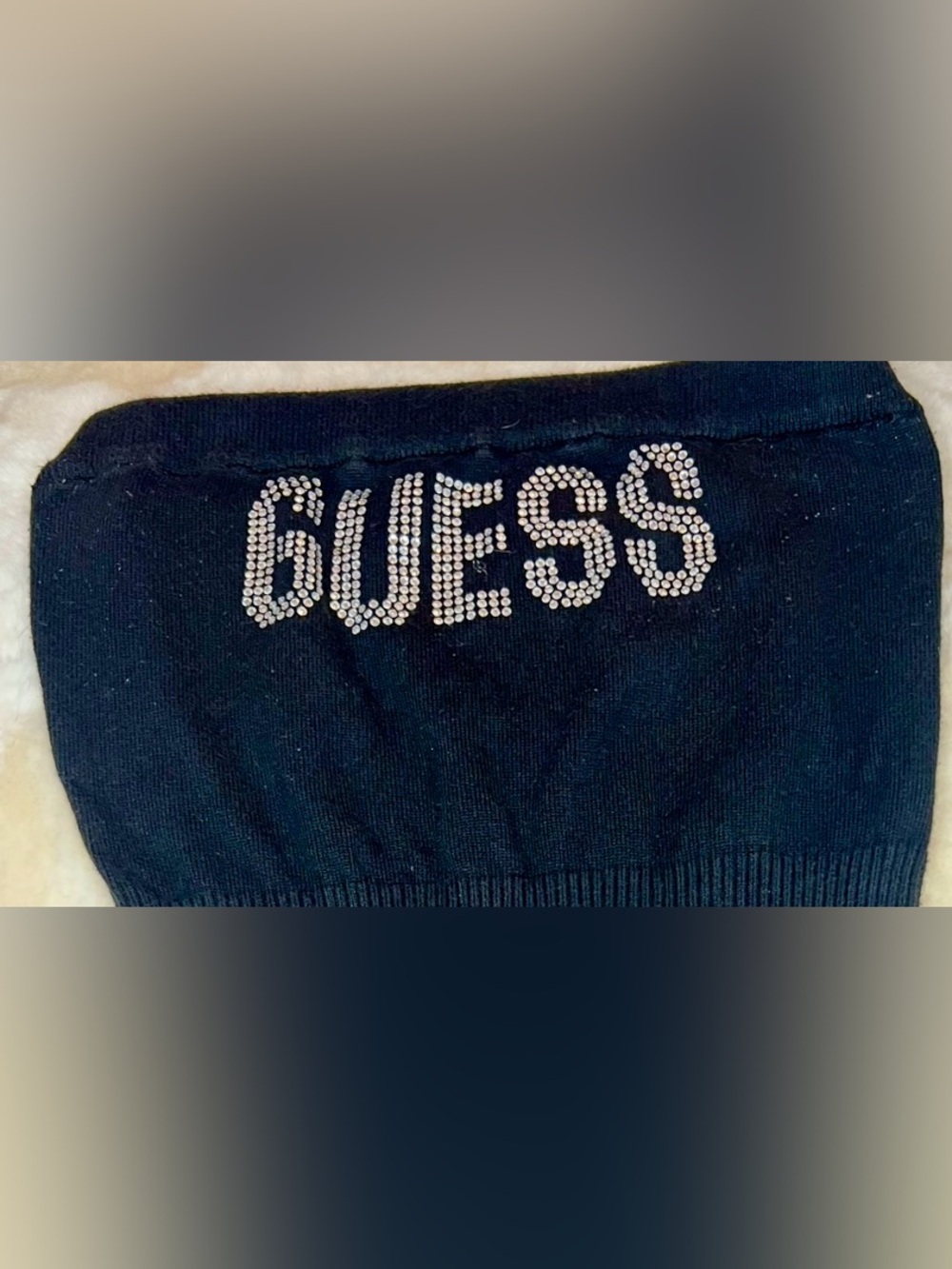 Guess Black Tube Top with Silver Rhinestone Logo - Picture 3 of 3